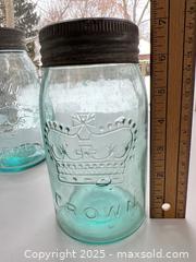 MaxSold Auction:  Vintage aqua glass Crown and Gem canning jars - London (Ontario, Canada) SELLER MANAGED Downsizing Online Auction - Charlotte Street