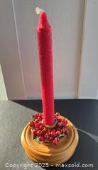 MaxSold Auction: Wooden Candle Holder with Taper Candle & Faux Berry Wreath - London (Ontario, Canada) SELLER MANAGED Downsizing Online Auction - Charlotte Street