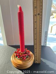 MaxSold Auction: Wooden Candle Holder with Taper Candle & Faux Berry Wreath - London (Ontario, Canada) SELLER MANAGED Downsizing Online Auction - Charlotte Street