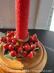 MaxSold Auction: Wooden Candle Holder with Taper Candle & Faux Berry Wreath - London (Ontario, Canada) SELLER MANAGED Downsizing Online Auction - Charlotte Street
