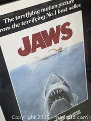 MaxSold Auction: 1975 Jaws One Sheet Movie Poster- Framed - Langley (British Columbia, Canada) SELLER MANAGED Reseller Online Auction - 68 Avenue