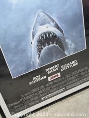 MaxSold Auction: 1975 Jaws One Sheet Movie Poster- Framed - Langley (British Columbia, Canada) SELLER MANAGED Reseller Online Auction - 68 Avenue