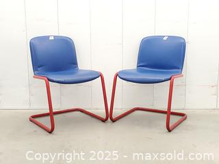 MaxSold Auction: Vintage Cantilevered Chair Blue Vinyl and Red Metal Frame - Set B - Toronto (Ontario, Canada) SELLER MANAGED Downsizing Online Auction - Esandar Drive (STORAGE)