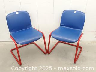 MaxSold Auction: Vintage Cantilevered Chair Blue Vinyl and Red Metal Frame - Set B - Toronto (Ontario, Canada) SELLER MANAGED Downsizing Online Auction - Esandar Drive (STORAGE)