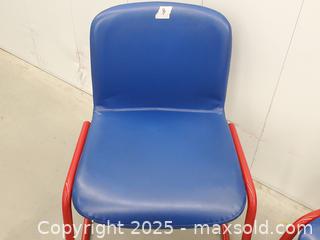 MaxSold Auction: Vintage Cantilevered Chair Blue Vinyl and Red Metal Frame - Set B - Toronto (Ontario, Canada) SELLER MANAGED Downsizing Online Auction - Esandar Drive (STORAGE)