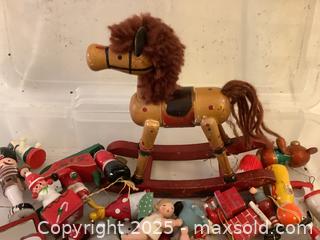 MaxSold Auction: Vintage lot of Christmas Wooden Figures and large Wooden Horse - San Jose (California, USA) SELLER MANAGED Downsizing Online Auction - Gretchen Lane