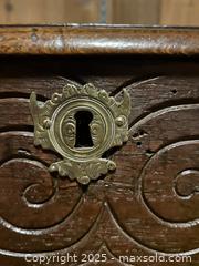 MaxSold Auction: Antique Hand-Carved Oak Coffer Chest (c. Early 19C)  - Victoria (British Columbia, Canada) SELLER MANAGED Moving Online Auction - Toronto Street