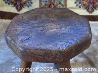 MaxSold Auction: Antique Knotted Oak Octagonal Three-Legged Stool - Victoria (British Columbia, Canada) SELLER MANAGED Moving Online Auction - Toronto Street
