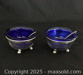 MaxSold Auction: 2 Sterling Silver Salt Cellars With Blue Glass Liners  - Aurora (Ontario, Canada) PARTNER MANAGED Downsizing Online Auction - Murray Drive