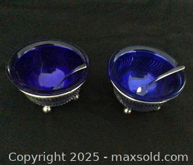 MaxSold Auction: 2 Sterling Silver Salt Cellars With Blue Glass Liners  - Aurora (Ontario, Canada) PARTNER MANAGED Downsizing Online Auction - Murray Drive
