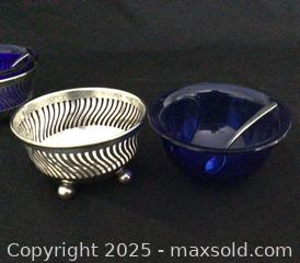 MaxSold Auction: 2 Sterling Silver Salt Cellars With Blue Glass Liners  - Aurora (Ontario, Canada) PARTNER MANAGED Downsizing Online Auction - Murray Drive