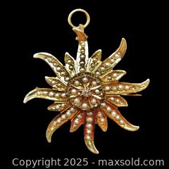 MaxSold Auction: Antique 14K Seed Pearl & Diamond Starburst Brooch / Pendant - Aurora (Ontario, Canada) PARTNER MANAGED Downsizing Online Auction - Murray Drive