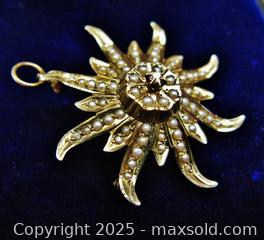 MaxSold Auction: Antique 14K Seed Pearl & Diamond Starburst Brooch / Pendant - Aurora (Ontario, Canada) PARTNER MANAGED Downsizing Online Auction - Murray Drive