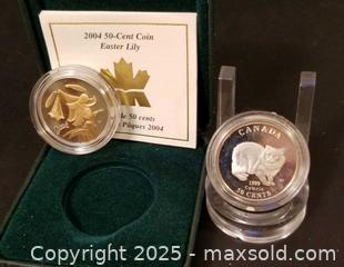 MaxSold Auction: Canadian Sterling .50 Cent Pieces 1999  Cymric Cat & 2004 Easter Lily  - Aurora (Ontario, Canada) PARTNER MANAGED Downsizing Online Auction - Murray Drive