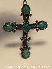 MaxSold Auction: Mexico Sterling Silver Cross pendant with Green Cabochon Stones - Toronto (Ontario, Canada) PARTNER MANAGED Estate Sale Online Auction - Dundas Street W (STORAGE)