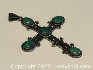MaxSold Auction: Mexico Sterling Silver Cross pendant with Green Cabochon Stones - Toronto (Ontario, Canada) PARTNER MANAGED Estate Sale Online Auction - Dundas Street W (STORAGE)