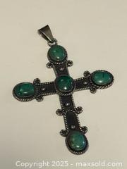 MaxSold Auction: Mexico Sterling Silver Cross pendant with Green Cabochon Stones - Toronto (Ontario, Canada) PARTNER MANAGED Estate Sale Online Auction - Dundas Street W (STORAGE)