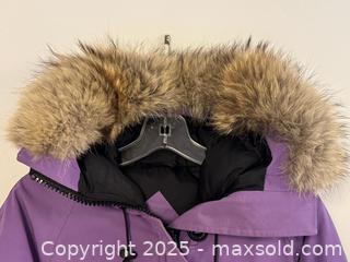 MaxSold Auction: Purple Canada Goose Down Filled Bomber Jacket with Fur Trimmed Hoodie Small Women’s  - Toronto (Ontario, Canada) PARTNER MANAGED Estate Sale Online Auction - Dundas Street W (STORAGE)