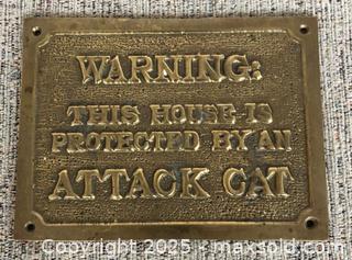 MaxSold Auction: Vintage Brass “Attack Cat” Sign  - Toronto (Ontario, Canada) PARTNER MANAGED Estate Sale Online Auction - Dundas Street W (STORAGE)