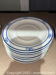 MaxSold Auction: Brickoven Stoneware Dinnerware Set, White with Navy Rim - Warwick (Rhode Island, USA) SELLER MANAGED Reseller Online Auction - Warwick Avenue