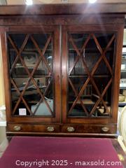MaxSold Auction: Mahogany Veneer Two-Piece Secretary Bookcase with Glass Doors - Warwick (Rhode Island, USA) SELLER MANAGED Reseller Online Auction - Warwick Avenue