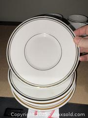 MaxSold Auction: Mixed Porcelain Dinnerware Set — White with Black Band &#38; Gold Rim - Warwick (Rhode Island, USA) SELLER MANAGED Reseller Online Auction - Warwick Avenue