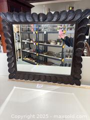 MaxSold Auction: Wood Framed Wall Mirror with Carved Scallop/Leaf Motif - Warwick (Rhode Island, USA) SELLER MANAGED Reseller Online Auction - Warwick Avenue