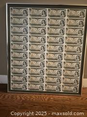 MaxSold Auction: Framed Uncut Canadian One Dollar Bills - Hamilton (Ontario, Canada) SELLER MANAGED Downsizing Online Auction - Crumlin Lane
