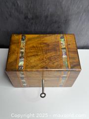 MaxSold Auction: Antique Victorian Olive Wood &#38; Abalone Shell Inlaid Tea Caddy - W/ Key - Victoria (British Columbia, Canada) PARTNER MANAGED Estate Sale Online Auction PART 1 - Bay Street