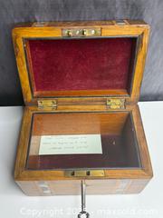 MaxSold Auction: Antique Victorian Olive Wood &#38; Abalone Shell Inlaid Tea Caddy - W/ Key - Victoria (British Columbia, Canada) PARTNER MANAGED Estate Sale Online Auction PART 1 - Bay Street