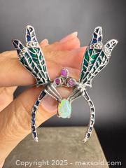 MaxSold Auction: INCREDIBLE! Sterling Silver &#38; Ruby &#38; Enamel Plique A Jour Dragonfly Brooch/Pendant  - Victoria (British Columbia, Canada) PARTNER MANAGED Estate Sale Online Auction PART 1 - Bay Street