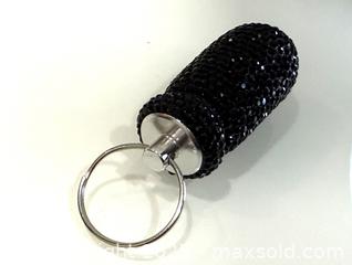 MaxSold Auction:  New in package Black Rhinestone Pill Capsule Keychain with Hidden Compartment - New Westminster (British Columbia, Canada) SELLER MANAGED Reseller Online Auction - Columbia Street