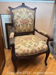 MaxSold Auction: French Provincial Upholstered Carved Wood Armchair - Mississippi Mills (Ontario, Canada) SELLER MANAGED Downsizing Online Auction - Rae Road