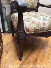 MaxSold Auction: French Provincial Upholstered Carved Wood Armchair - Mississippi Mills (Ontario, Canada) SELLER MANAGED Downsizing Online Auction - Rae Road