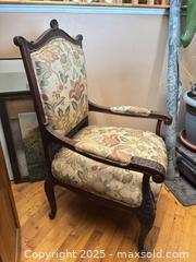 MaxSold Auction: French Provincial Upholstered Carved Wood Armchair - Mississippi Mills (Ontario, Canada) SELLER MANAGED Downsizing Online Auction - Rae Road