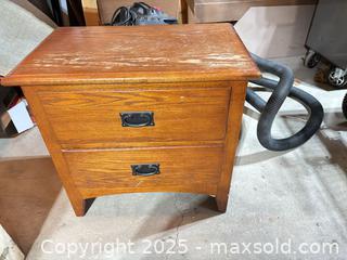 MaxSold Auction: Solid Oak Mission 2-Drawer Nightstand with Drop Pulls - Mississippi Mills (Ontario, Canada) SELLER MANAGED Downsizing Online Auction - Rae Road