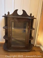 MaxSold Auction: Traditional Dark Brown Wall Curio Cabinet with Glass Door - Mississippi Mills (Ontario, Canada) SELLER MANAGED Downsizing Online Auction - Rae Road