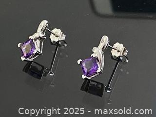 MaxSold Auction: 10K White Gold Princess-Cut Amethyst And Diamond Earrings, Mid Century - Toronto (Ontario, Canada) SELLER MANAGED Estate Sale Online Auction - Benary Crescent
