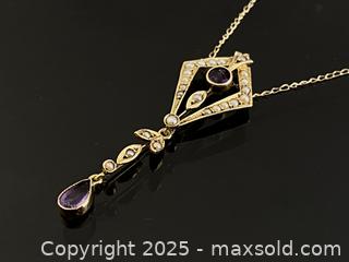 MaxSold Auction: Antique Edwardian 14K Gold Amethyst and Seed Pearl Dangle Pendant Necklace - Toronto (Ontario, Canada) SELLER MANAGED Estate Sale Online Auction - Benary Crescent