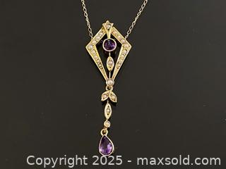 MaxSold Auction: Antique Edwardian 14K Gold Amethyst and Seed Pearl Dangle Pendant Necklace - Toronto (Ontario, Canada) SELLER MANAGED Estate Sale Online Auction - Benary Crescent