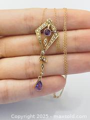 MaxSold Auction: Antique Edwardian 14K Gold Amethyst and Seed Pearl Dangle Pendant Necklace - Toronto (Ontario, Canada) SELLER MANAGED Estate Sale Online Auction - Benary Crescent