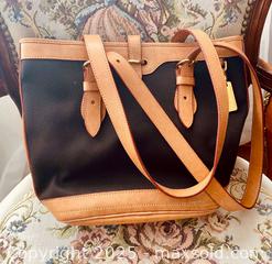 MaxSold Auction: Dooney &#38; Bourke Cabriolet Bucket Bag In Black Canvas With Tan Leather Trim - Toronto (Ontario, Canada) SELLER MANAGED Estate Sale Online Auction - Benary Crescent
