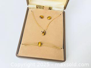 MaxSold Auction: Genuine Tigereye 24K Gold Plated Jewelry Set With Box - Toronto (Ontario, Canada) SELLER MANAGED Estate Sale Online Auction - Benary Crescent