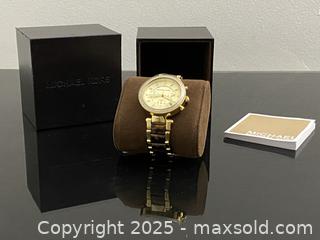 MaxSold Auction: New In Box Michael Kors Mk5688 Chronograph Watch Gold Tortoise Band - Toronto (Ontario, Canada) SELLER MANAGED Estate Sale Online Auction - Benary Crescent