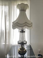 MaxSold Auction: Opulent Hollywood Regency Table Lamp with Fringe Shade and Cascading Crystal Prisms #1 - Toronto (Ontario, Canada) SELLER MANAGED Estate Sale Online Auction - Benary Crescent