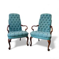 MaxSold Auction: Pair of Queen Anne Style Tufted Armchairs in Blue Upholstery, circa 1950s - Toronto (Ontario, Canada) SELLER MANAGED Estate Sale Online Auction - Benary Crescent