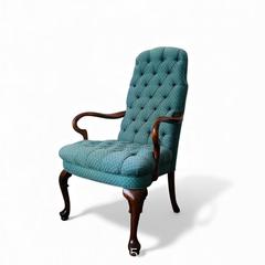 MaxSold Auction: Pair of Queen Anne Style Tufted Armchairs in Blue Upholstery, circa 1950s - Toronto (Ontario, Canada) SELLER MANAGED Estate Sale Online Auction - Benary Crescent