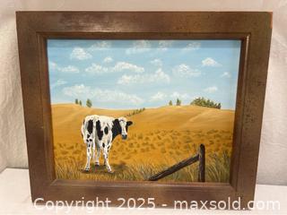 MaxSold Auction: Original Real Painting – Cow in Country Landscape – 14&#34; H - Campbell (California, USA) SELLER MANAGED Downsizing Online Auction - Dell Avenue