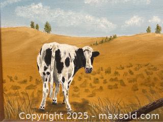 MaxSold Auction: Original Real Painting – Cow in Country Landscape – 14&#34; H - Campbell (California, USA) SELLER MANAGED Downsizing Online Auction - Dell Avenue