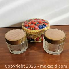 MaxSold Auction: 2 Dominion Glass Jars with Lids and Small Metal Tin - Grimsby (Ontario, Canada) SELLER MANAGED Reseller Online Auction - Mountview Avenue